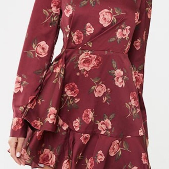 Forever 21 Dresses & Skirts - FOREVER 21 Burgundy-Floral Print Mini Dress